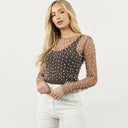 Chic Pearl-Embellished Sheer Sleeve Top