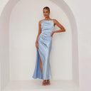 Chic Satin Evening Gown with Stylish Slit