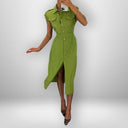Chic Women's Shirt Dress with Tie Belt & Flap Pockets