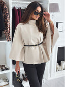 Stylish Cape Blouse with Pleated Detail and Accent Belt