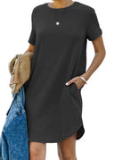 Round Neckline Women's Pocketed Dress