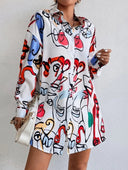 Chic Women's Modern Art Shirt Dress