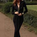 Chic Long Sleeve Maxi Dress with Knot Detail