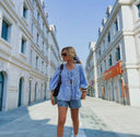 Stylish Checkered Blouse with Unique Cut-Out Design