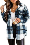 Chic Women's Long-Sleeve Checkered Blouse with Pocket Design