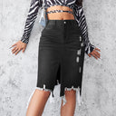 Trendy Women's Frayed Hem Denim Skirt