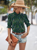Botanical Gathered Blouse for Women