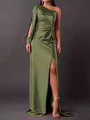 Chic Women's Asymmetrical Evening Dress with Pleats