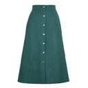 Chic Women's Long Cord Skirt with Button Detail
