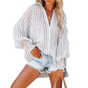 Striped Patterned Women's Blouse with Wide Sleeves