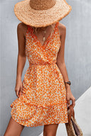 Women's Floral Ruffle Wrap Dress - Stylish V-Neck Design
