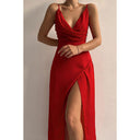 Chic Maxi Dress with Wrap Neckline and Stylish Slit