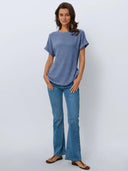Women's Ribbed T-Shirt with Rolled Sleeves