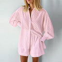 Women's Short Sleeve Blouse Set with Elastic Waist Design