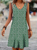 Chic V-Neck Sleeveless Summer Dress with Button Placket