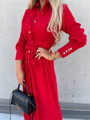 Chic Women's Wrap Shirt Dress with Button Placket