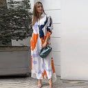Trendy Women's Long Sleeve Graphic Shirt Dress with Pockets