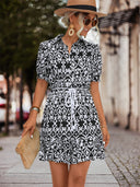 Stylish Short Sleeve Dress with Adjustable Waist Tie