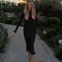 Chic Women's Long Sleeve Midi Dress with Playful Hem
