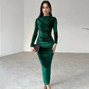 Chic Long Sleeve Dress with Ruffled Design and Figure-Flattering Fit