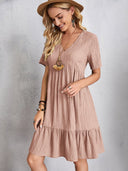 Chic Women's V-Neck Peplum Dress with Ruffle Accents