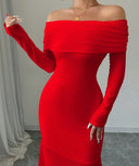 Chic Off-Shoulder Maxi Dress with Draped Sleeves