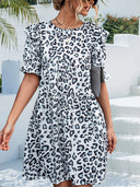Chic Women's Ruffle Dress with Leopard Print Design