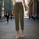 High-Waisted Chino Pants with Drawstring for Women