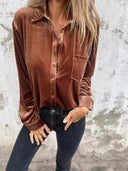 Chic Velvet Blouse with Classic Collar and Long Sleeves