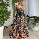 Embroidered Tulle Dress with Waist Belt - A-Line Design
