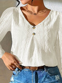 Textured Women's Blouse with Stylish Button Accents