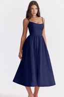 Chic Maxi Dress with Slim Straps and Flowing Skirt