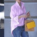 Chic Women's Overshirt Blouse with High Collar and Trendy Ties
