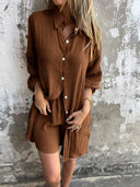 Chic Women's Long Sleeve Linen Blouse