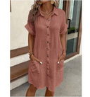 Chic Button-Up Shirt Dress with Pockets