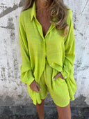 Chic Women's Long Sleeve Linen Blouse