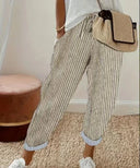Women's Striped Pants with Elastic Waist and Side Pockets