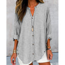 Women's Long Sleeve Blouse with Button Placket & Asymmetrical Hem
