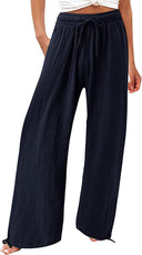Chic Women's Wide-Leg Summer Trousers with Elastic Waist and Side Pockets