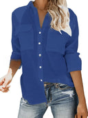 Summer Blouse for Women with Rolled Sleeves & Dual Pockets