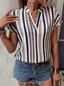 Chic Women's Striped Blouse with Stylish Collar