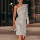 Chic Asymmetrical Midi Dress with Unique Gatherings for Women