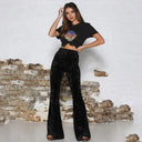 High Waist Glitter Flared Pants for Women