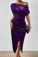 Off-Shoulder Midi Dress with Flowing Design