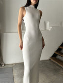 Women's High Collar Knit Bodycon Dress with Ribbed Texture