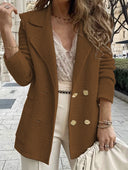 Chic Knitted Blazer with Double Button Placket and Pockets for Women