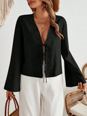 Chic Women's Blouse with V-Neck & Lace Accent