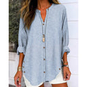 Women's Long Sleeve Blouse with Button Placket & Asymmetrical Hem