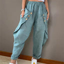Chic Women's Linen Pants with Stylish Button Accents