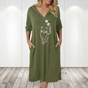 Charming Women's Hooded Dress with Cat Design and Convenient Pockets